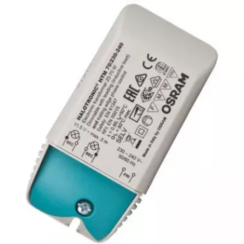 Osram HTM 150/230…240 elektroninis apšvietimo transformatorius, turkio spalvos, baltas, 230-240 V, II klasė, 15,3 cm × 54 mm