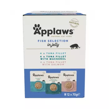 Šlapias kačių ėdalas Applaws Fish selection multipack sultinyje 12 x 70 g, suaugusioms katėms, 83% drėgmės, paketėliai