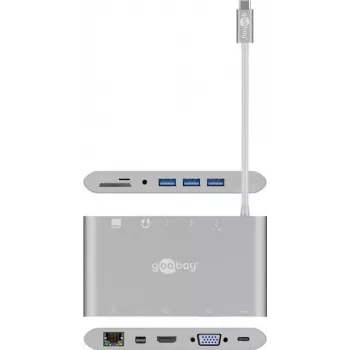 Goobay USB-C™ Multiport-Adapter - Viskas viename - Aliuminis - Sidabrinis (62113)