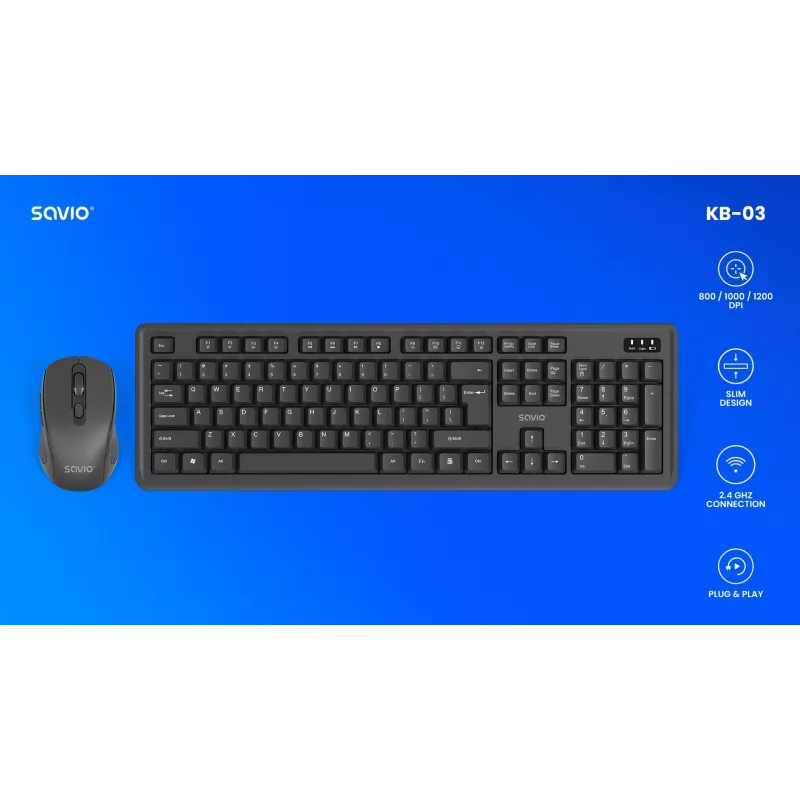 Savio KB-03 klaviatūros ir pelės rinkinys, laidas, USB, QWERTY JAV anglų, juoda
