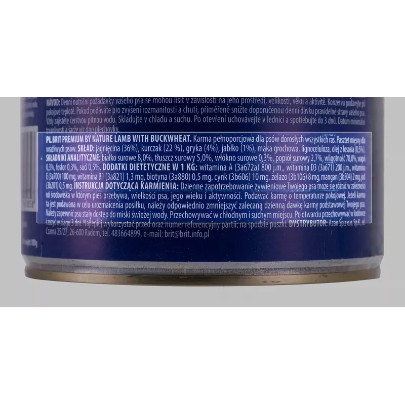 Šlapias šunų ėdalas Brit Premium by Nature ėriena su grikiais 800 g, be grūdų, suaugusiems šunims, skardinė