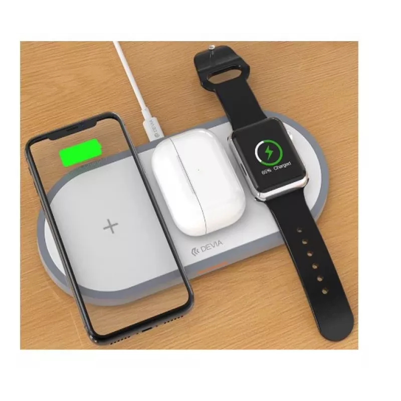 Devia V4 3-in-1 belaidis įkroviklis 10 W – išmaniesiems telefonams, Apple Watch, ausinėms