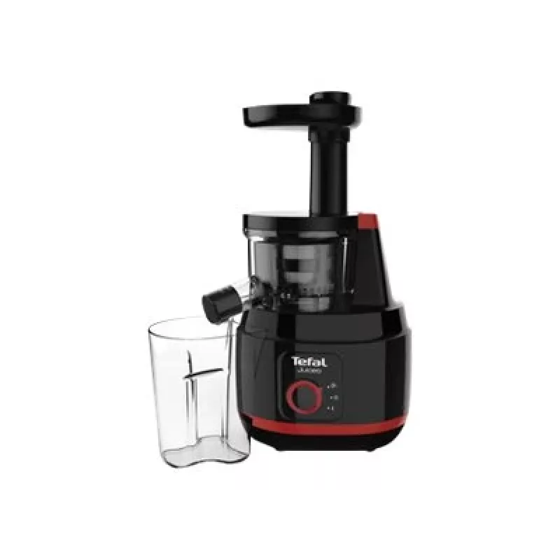 Lėtas sulčiaspaudė Tefal Juiceo ZC150 — 150 W, 4,5 cm padavimo anga, 0,8 L sulčių ir minkštimo talpyklos, 80 aps./min., Juoda/Raudona