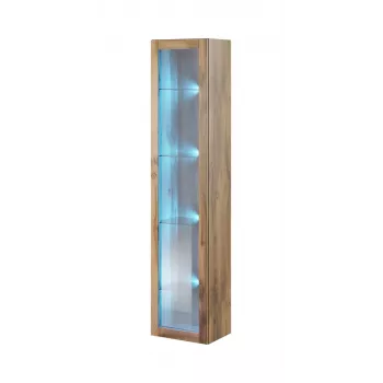 Vitrininė spinta Cama Meble VIGO 180 – sieninė stiklinė vitrina, 1800×400×300 mm, wotan ąžuolas