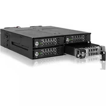 ICY DOCK ToughArmor MB720MK-B V3 - 4x PCIe 4.0 M.2 NVMe į 4x OCuLink 1x 5.25 lizdo mobilus stovas metalinis juodas su raktų užraktu (tri-mode suderinamas)