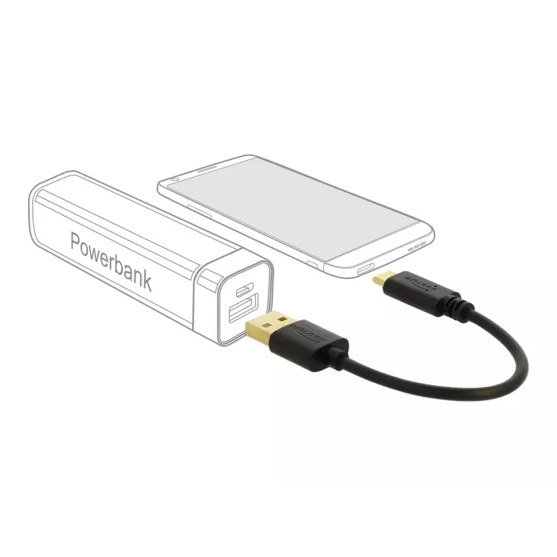 DeLOCK USB įkrovimo laidas Type-A – USB Type-C 15 cm juodas
