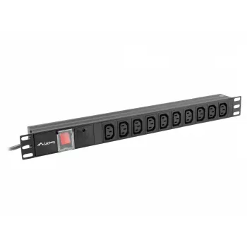 Maitinimo paskirstymo blokas LANBERG PDU-10I-0200-IEC-BK — 10× C13 lizdai, 2 m kabelis, 10 A, 2500 W, juodas