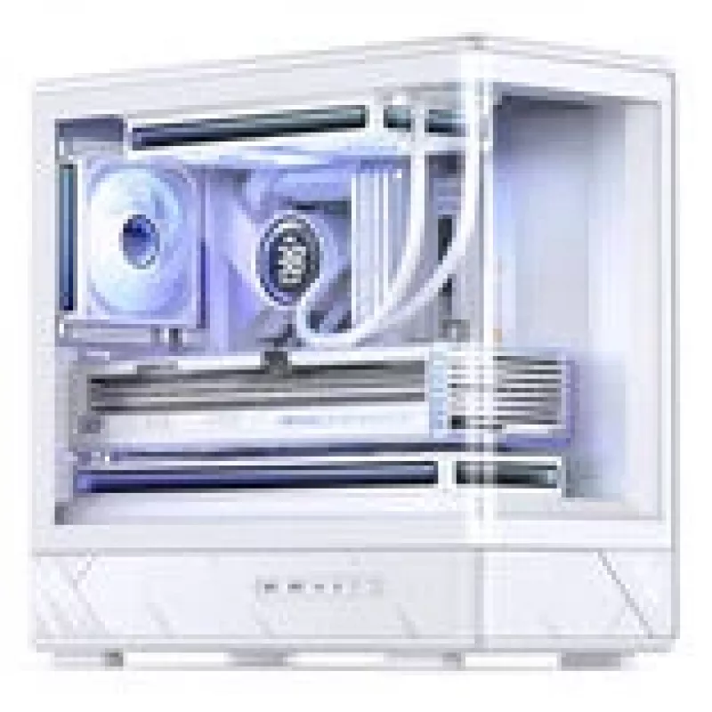Jonsbo D200 baltas mATX mid-tower korpusas su grūdintu stiklu ir Mini Temp ekranu