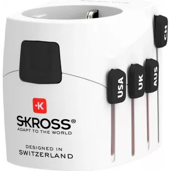 Universalus kištukinis adapteris Power Plug Adapter Universal White Skross PRO Type C E F
