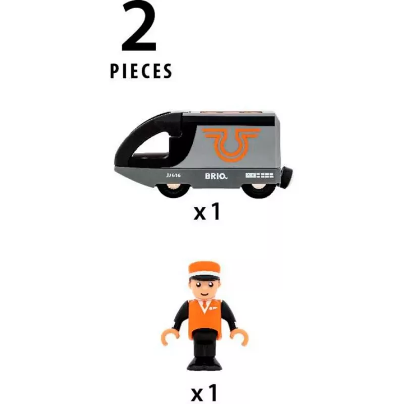 BRIO 63604700 keleivinis traukinys oranžinis-juodas, medinis žaislinis traukinukas, suderinamas su BRIO bėgiais