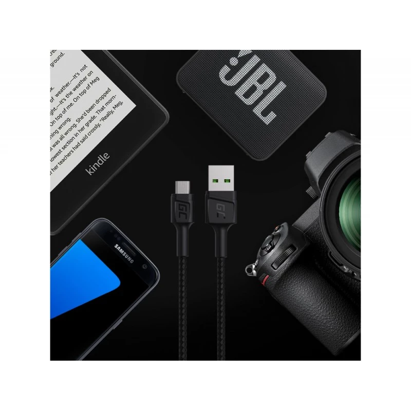 USB 2.0 laidas Green Cell KABGC20 — USB A į Micro-USB B, 1,2 m, juodas