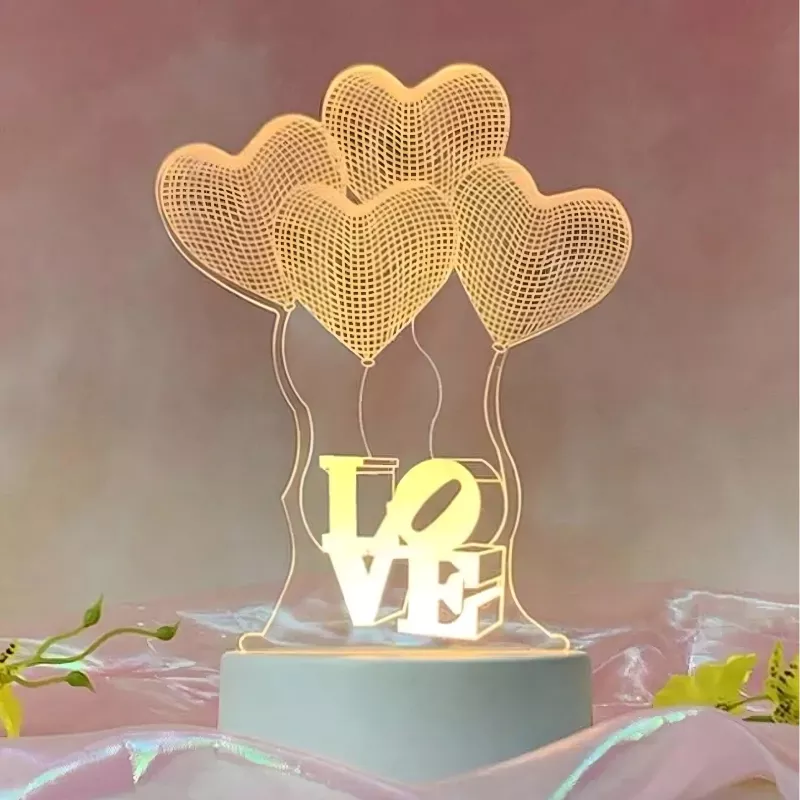 Naktinė lemputė Extralink HOME 3D optinė iliuzija Four Hearts USB stalinė lempa