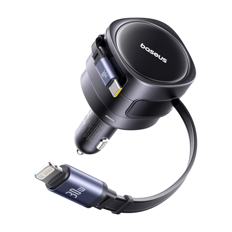 Automobilinis įkroviklis Baseus Enjoyment Max 60W su USB-C ir Lightning laidais, dviejų prievadų greitasis įkrovimas