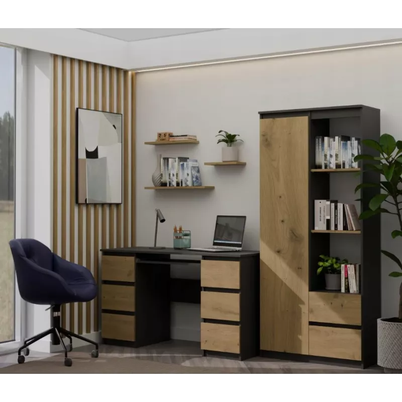 Biuro spinta Top e Shop RS-80 BILY, antracito rėmas, ąžuolo durys, 7 lentynos, 2 stalčiai, 1800×800×350 mm