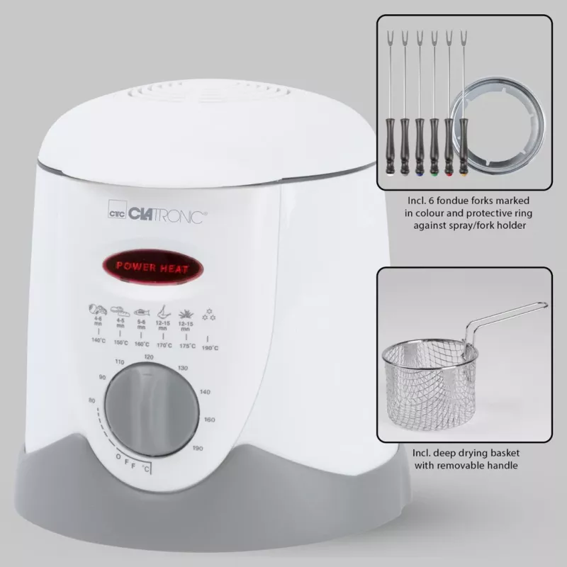 Clatronic FFR 2916 Vientisas 1 L Laisvai pastatomas 900 W Gruzdintuvė Pilka, Balta