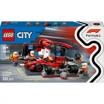 LEGO City F1 Pit Stop 60443 – Ferrari F1 automobilis, 322 dalys, 5 minifigūrėlės, 6+