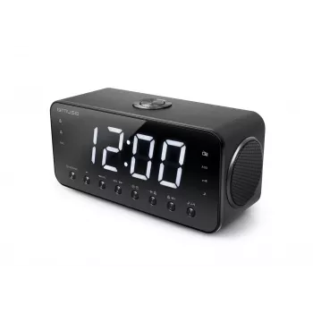 Radijo laikrodis Muse M-192 CR – skaitmeninis laikrodis, FM imtuvas, 1,8 colio LED ekranas, juodo medžio spalva, AC 100–240V, AAA atsarginė baterija