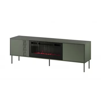 Cama Meble Spintelė TV su židiniu TRESSE 180x40x54,5 cm – matinė žalia, medžio drožlių plokštė