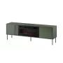 Cama Meble Spintelė TV su židiniu TRESSE 180x40x54,5 cm – matinė žalia, medžio drožlių plokštė