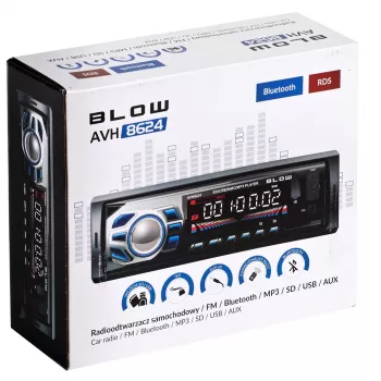 Automagnetola BLOW AVH-8624 — FM RDS, 45W RMS, Bluetooth, USB, MicroSD, AUX, LCD ekranas, nuotolinio valdymo pultas, juoda