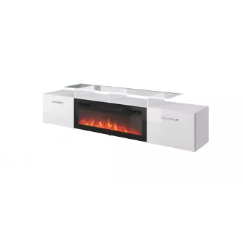 TV spintelė Cama Meble ROVA su elektriniu židiniu 190x37x48 cm balta/blizganti balta
