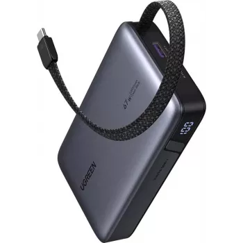 Powerbankas UGREEN PB550 20000mAh 67W PD su 1×USB-A, 1×USB-C ir įmontuotu USB-C laidu, išmaniuoju ekranu (55996B)