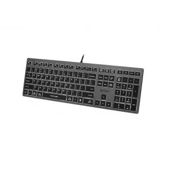 Laidinė klaviatūra A4Tech FX60H USB QWERTY – pilno dydžio 100%, balta foninė šviesa, pilka, USB šakotuvas