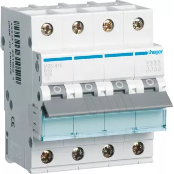 Hager MBN416 automatinis jungiklis 16 A, B charakteristika, 4 moduliai
