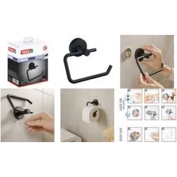 Tesa Moon Black Toilettenpapierhalter matt inkl. Klebelösung