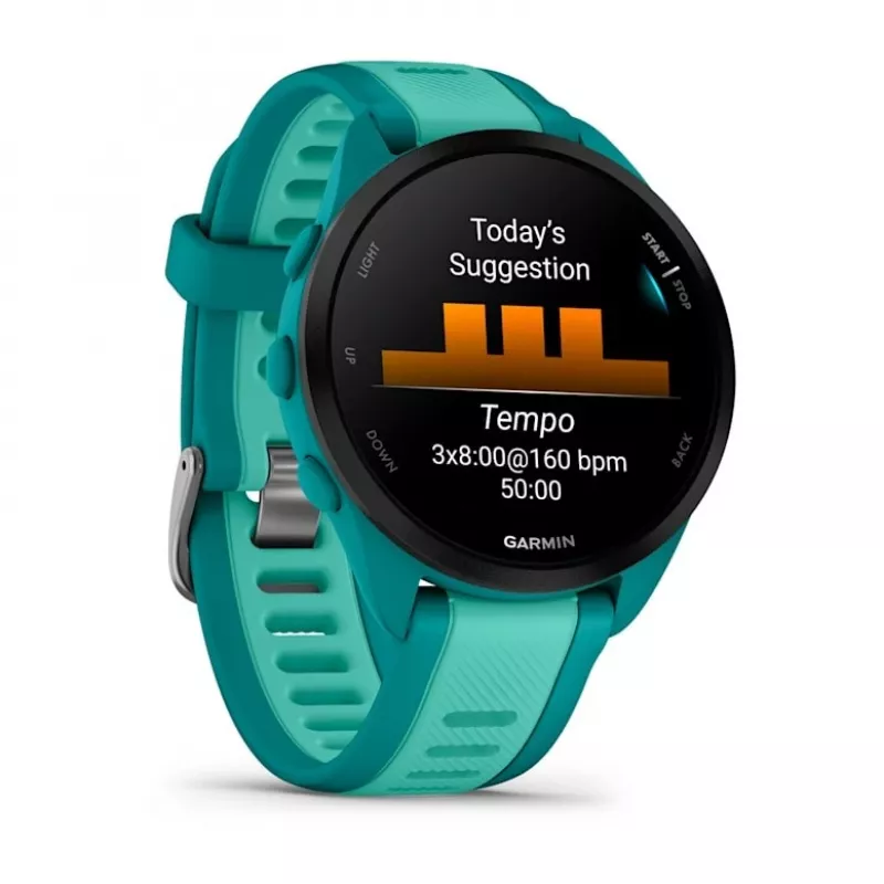 Išmanusis laikrodis GARMIN Forerunner 165 Music — 43 mm polimerinis korpusas, 1.2 colio AMOLED, 4 GB, GPS/GLONASS/Galileo, 5 ATM