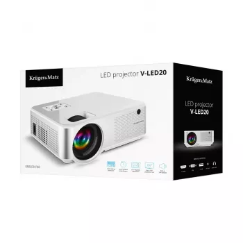 Projektorius standartinis kruger & matz V-LED20 FullHD 1080p 1920x1080, LED, 1.4:1 metimo santykis, 15–150 colių ekranas, Bluetooth, 3W garsiakalbis