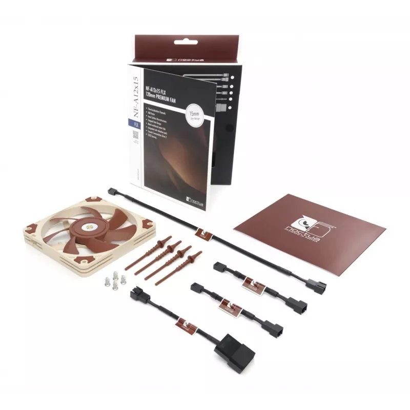 Ventiliatorius Noctua NF-A12x15 FLX — 120 mm plonas 15 mm korpuso ventiliatorius, 12 V, 1850 RPM, 94,2 m³/h, 23,9 dB, 3 kontaktų