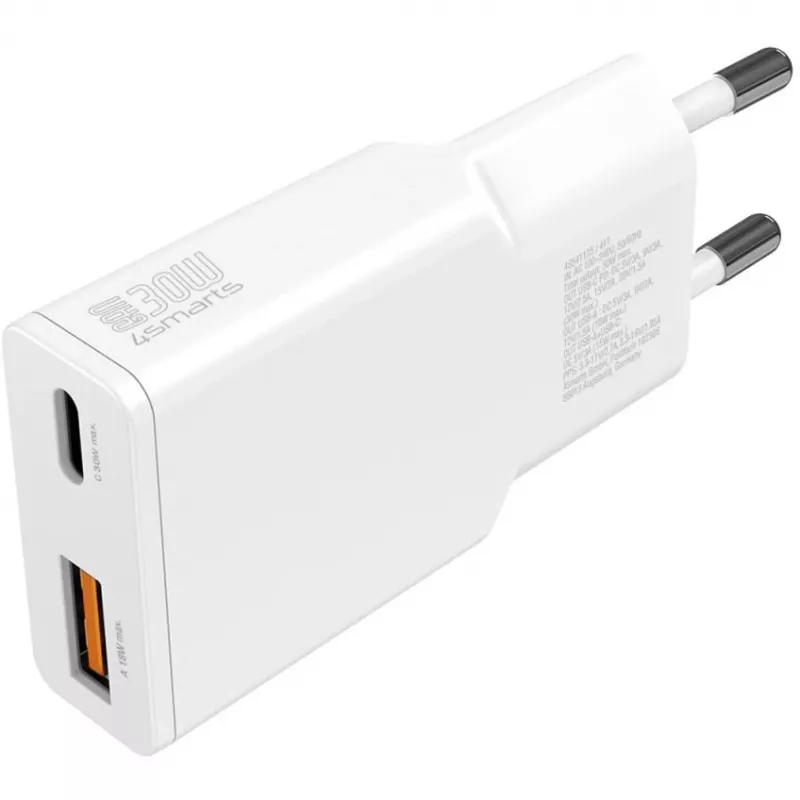Kroviklis 4smarts PDPlug Duos Slim išmaniesiems telefonams planšetėms balta AC greitas įkrovimas