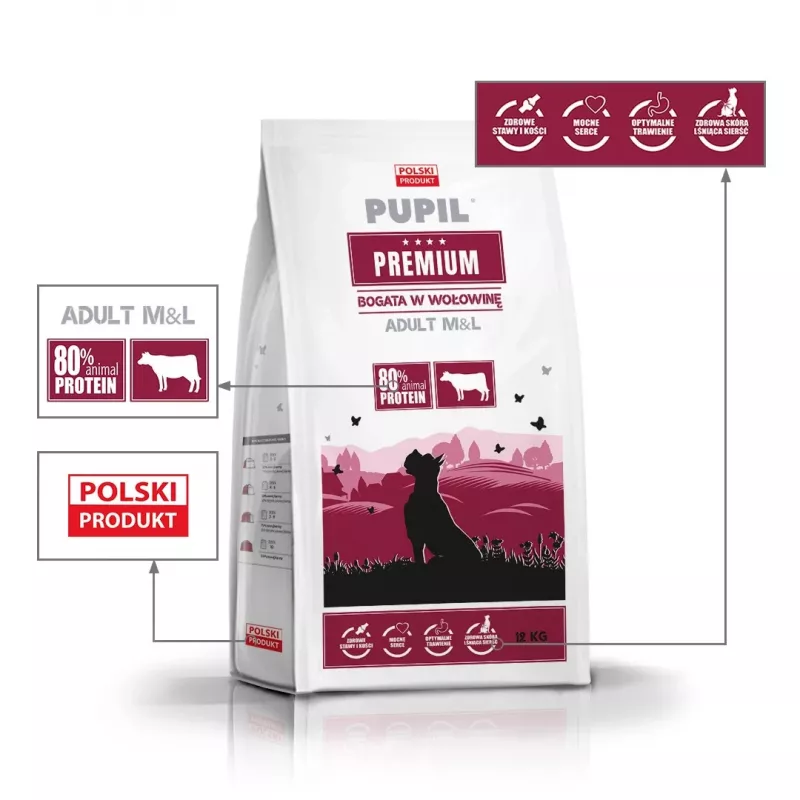 PUPIL Premium Medium and large breeds Rich in beef - sausas šunų maistas - 12kg