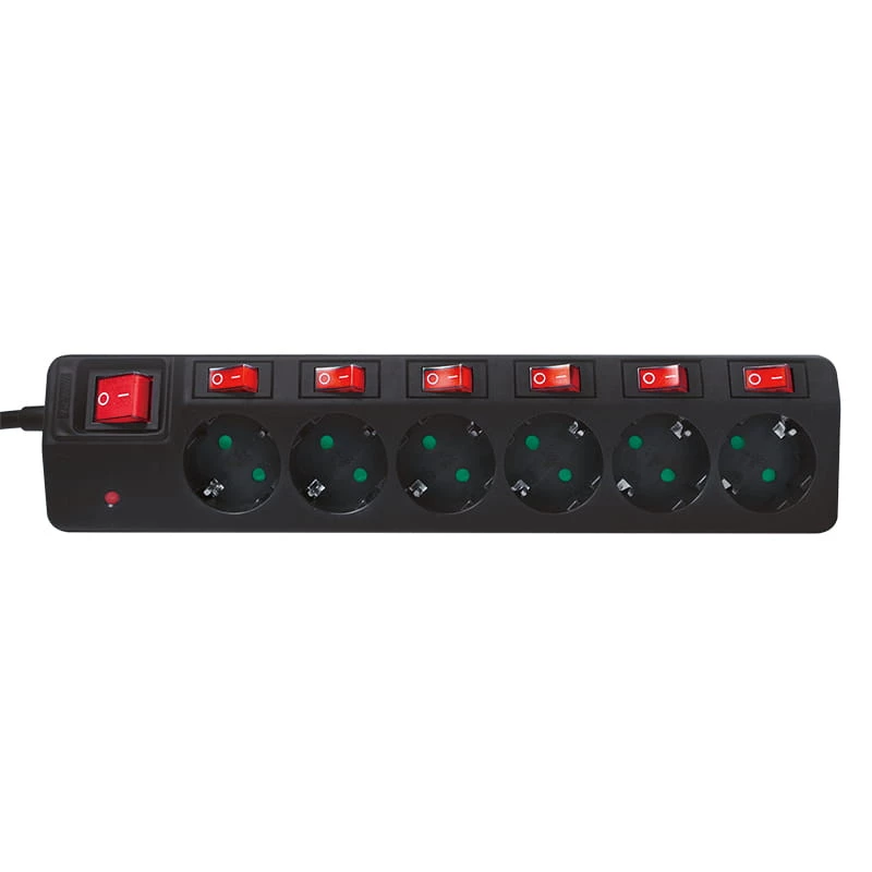 Prailginimo laidas LogiLink LPS233 1,5 m 6 AC lizdų vidaus juodas