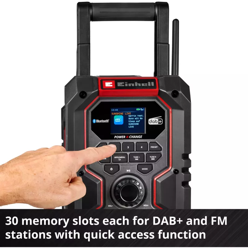 Nešiojamas radijas EINHELL TE-CR 18 Li DAB+ FM Bluetooth USB, maitinamas akumuliatoriumi (suderinamas su TE-CR 18 Li)