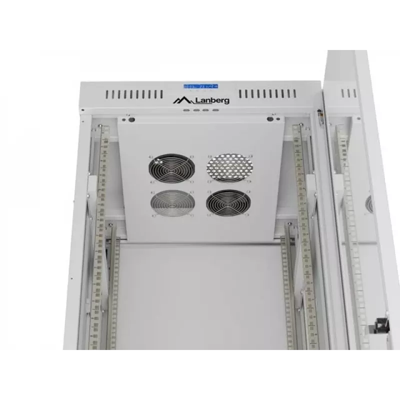 19 colių 42U LANBERG stovimas serverio stovas 600×600 mm pilkas su stiklinėmis durelėmis ir LCD (Flat Pack)
