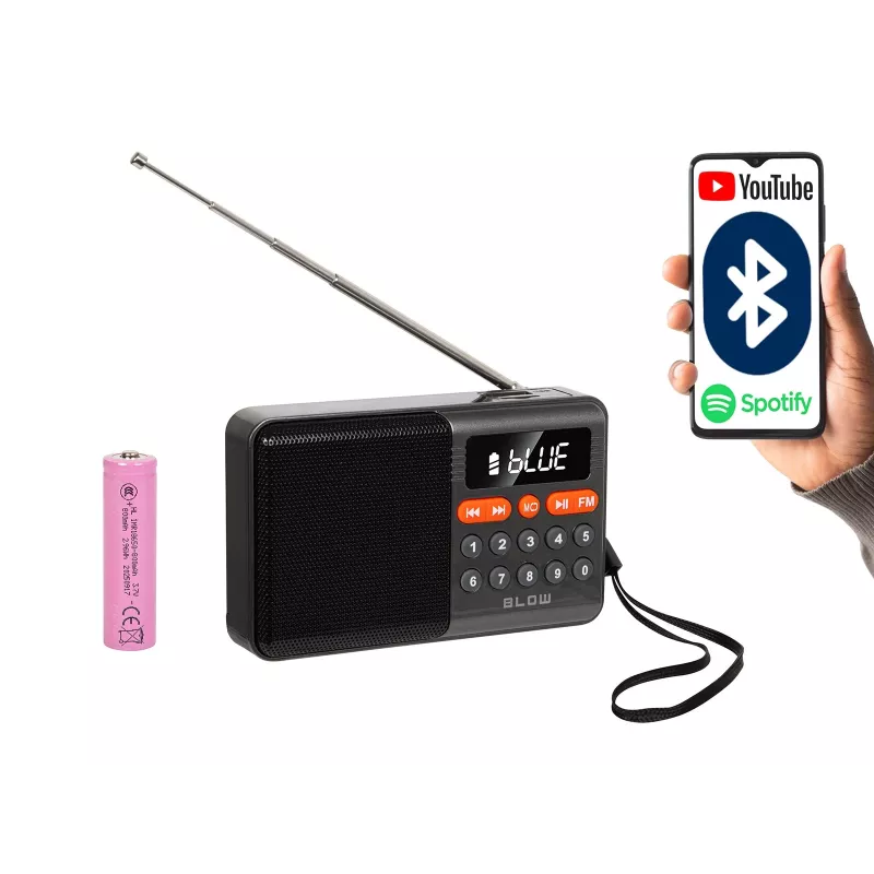 Nešiojamas analoginis AM/FM Bluetooth radijas BLOW RA18 su FM imtuvu ir belaidžiu ryšiu