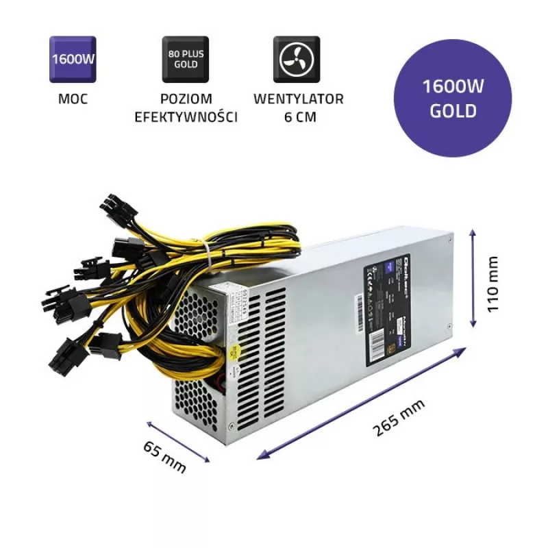 Qoltec 50177 PCI-E maitinimo blokas Smart 1600W | 80 Plus Gold – kasyba