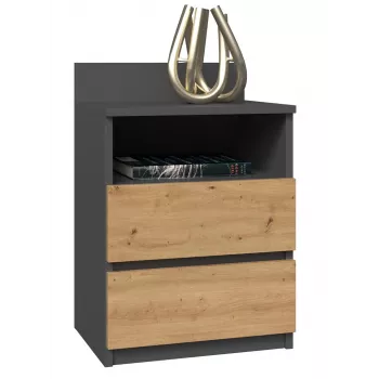 Naktinis stalelis Top e Shop M1 ANTRACYT/ARTISAN, ąžuolas, 2 stalčiai, 400×320×590 mm