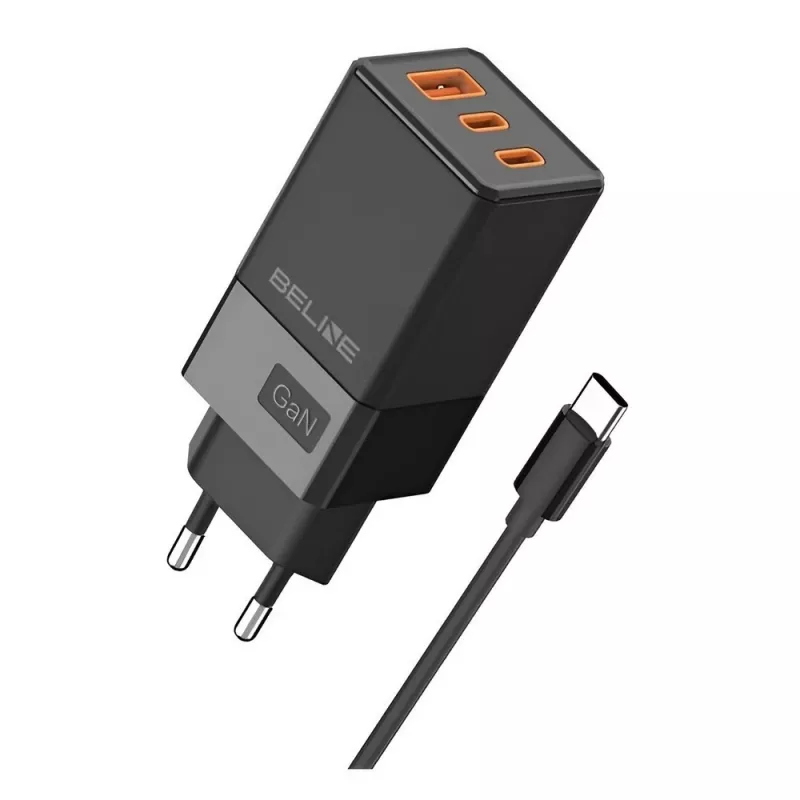 Beline sieninis 65W įkroviklis su 2x USB-C ir 1x USB-A, PD 3.0, juodas