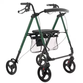 Vaikštynė su sėdyne ir krepšiu MDH Green, aliumininis rėmas, 4 ratai, reguliuojamas aukštis, max apkrova 136 kg