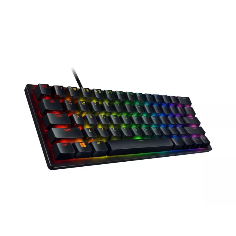 Razer Huntsman Mini 60% žaidimų klaviatūra, optomechaniniai Purple jungikliai, RGB LED apšvietimas, NORD išdėstymas, laidinė
