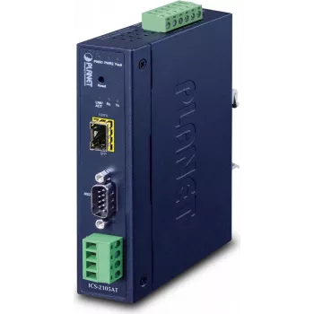 Planet pramoninis RS-232 / RS-422 / RS-485 į IP keitiklis - 1x COM - 1x 100Base-FX SFP - 9-48 VDC - -40...+75 °C
