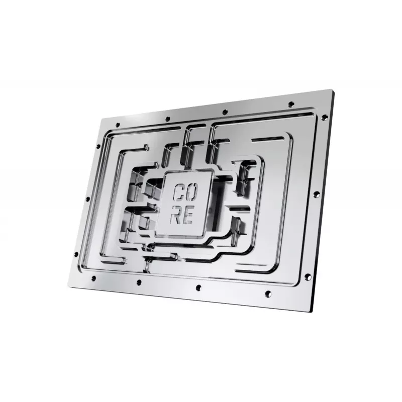 Alphacool Core serijos GPU vandens aušintuvas su akriliniu dangteliu, aliuminio galine plokšte, chromuotu variu ir nailono terminalu – juodas, permatomas