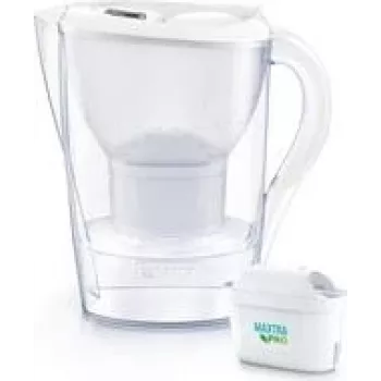 BRITA Marella White vandens filtro ąsotis su 1x ALL-in-1 kasetė ir 1x Extra Lime kasetė, 1,0–1,5 L naudingo tūrio