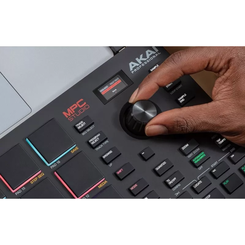 MIDI studijos valdiklis AKAI MPC Studio MK2 su 16 pagalvėlių, LCD, RGB foniniu apšvietimu, USB-MIDI, 305 mm plotis