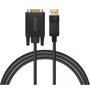 SAVIO DisplayPort į VGA (D-Sub) kabelis 1,8 m, juodas