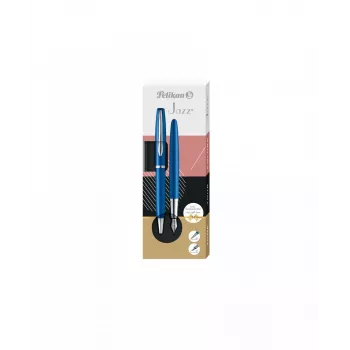 Pelikan Jazz Noble Elegance Blue Silver rašiklių rinkinys – plunksninis ir tušinukas