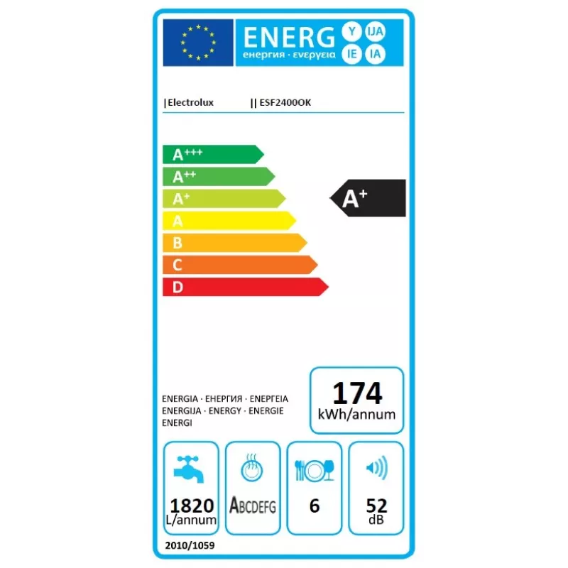 Stalviršinė indaplovė Electrolux ESF2400OK, 6 komplektai, 52 dB